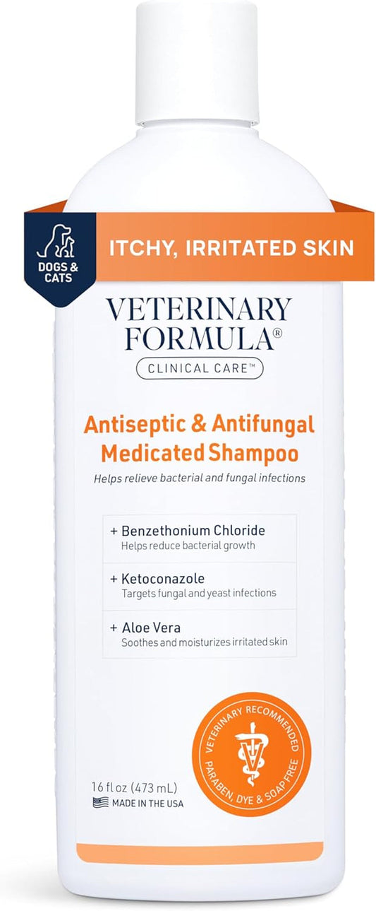 Antiseptic & Antifungal Medicated Pet Shampoo – For Dogs & Cats, 16 oz, Paraben & Soap-Free