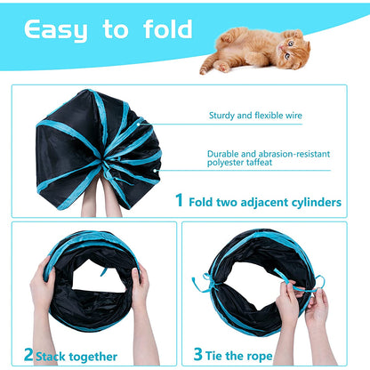 Collapsible Cat Tunnel - Interactive 2-Way Play Maze for Indoor Cats, Kittens, and Small Pets with Play Ball