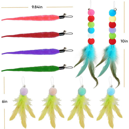 Interactive Cat Wand Toy Set - 13-Piece Feather and Teaser Collection for Indoor Cats, Promoting Exercise and Playtime Engagement