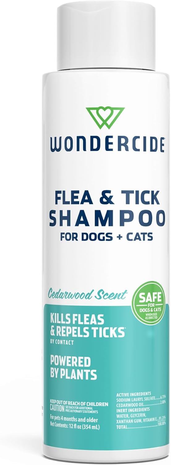Flea and Tick Shampoo for Dogs and Cats - Natural Treatment for Pets Over 4 Months - 12 Fl Oz