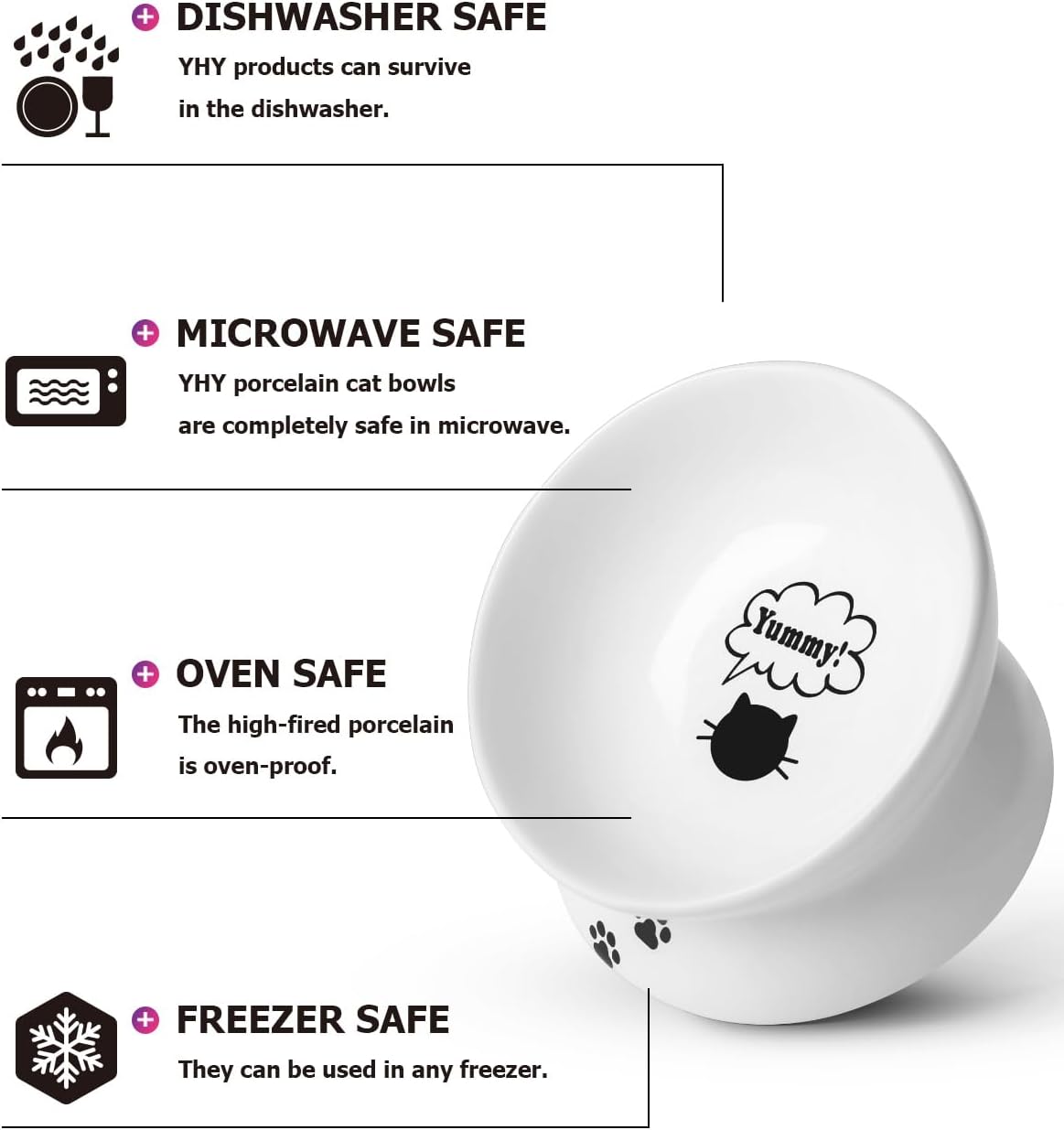 Ceramic Elevated Bowl – For Flat-Faced Cats & Small Dogs, Dishwasher Safe (5'', White)