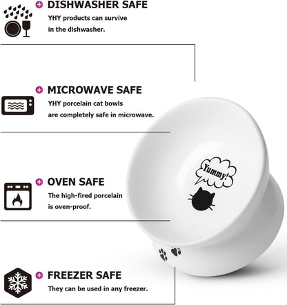 Ceramic Elevated Bowl – For Flat-Faced Cats & Small Dogs, Dishwasher Safe (5'', White)