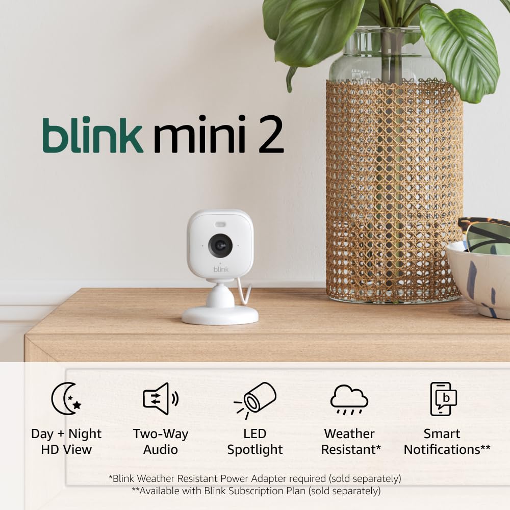 Mini 2 (Newest Model) — Home Security & Pet Camera(S) with HD Video, Color Night View, Motion Detection, Two-Way Audio, and Built-In Spotlight — 1 Camera (White)