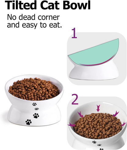 Ceramic Elevated Bowl – For Flat-Faced Cats & Small Dogs, Dishwasher Safe (5'', White)