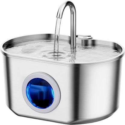 Neareal Stainless Steel Cat Water Fountain - 74Oz/2.2L Automatic Pet Drinking Dispenser with Quadruple Filtration System and Water Level Window