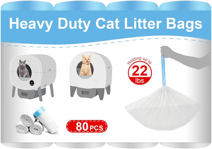 80 Count Cat Litter Box Liner Bags for Open-Top Pet Automatic Self Cleaning Cat Litter Box, Waste Bags, 27" X 13"Heavy Duty Replacement Trash Bags with Drawstring (Grey)