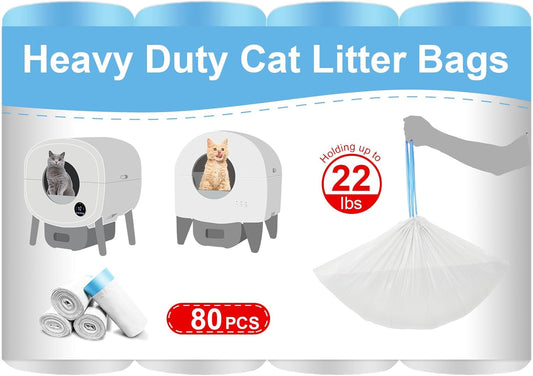 80 Count Cat Litter Box Liner Bags for Open-Top Pet Automatic Self Cleaning Cat Litter Box, Waste Bags, 27" X 13"Heavy Duty Replacement Trash Bags with Drawstring (Grey)