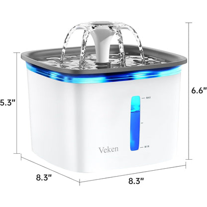 Award-Winning Automatic Pet Water Fountain with Replacement Filters for Cats and Dogs (Grey, Plastic)