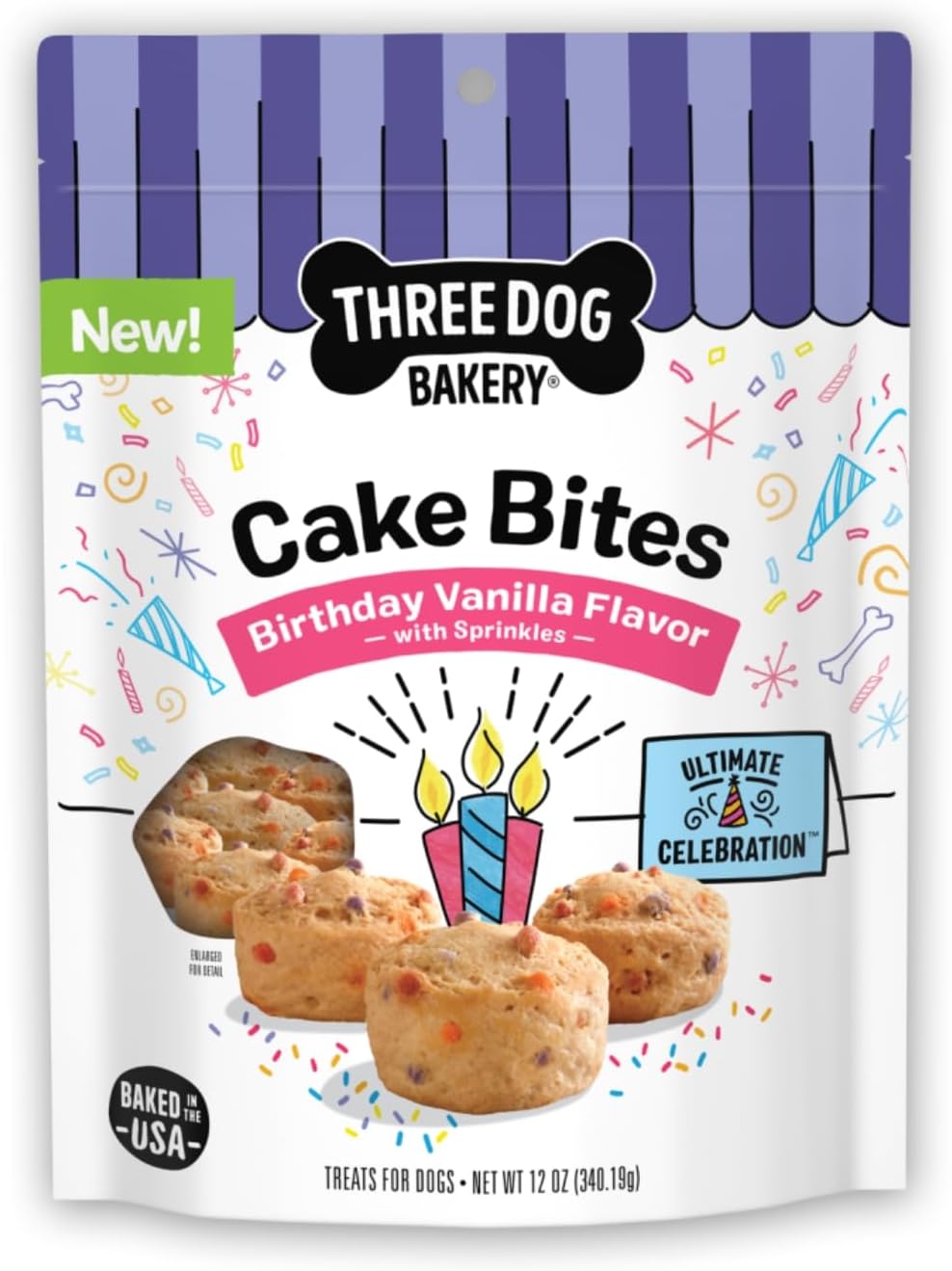 Three Dog Bakery Ultimate Celebration Cake Bites, Soft-Baked Dog Treats and Cookies with Real Ingredients, 12 Oz