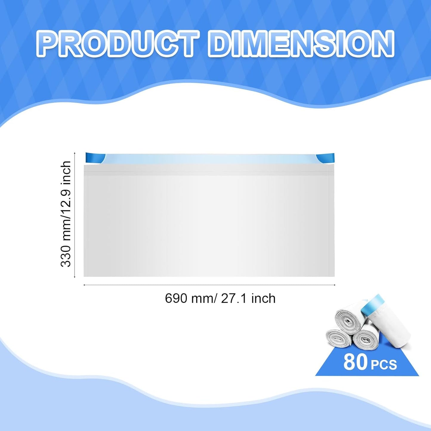 80 Count Cat Litter Box Liner Bags for Open-Top Pet Automatic Self Cleaning Cat Litter Box, Waste Bags, 27" X 13"Heavy Duty Replacement Trash Bags with Drawstring (Grey)