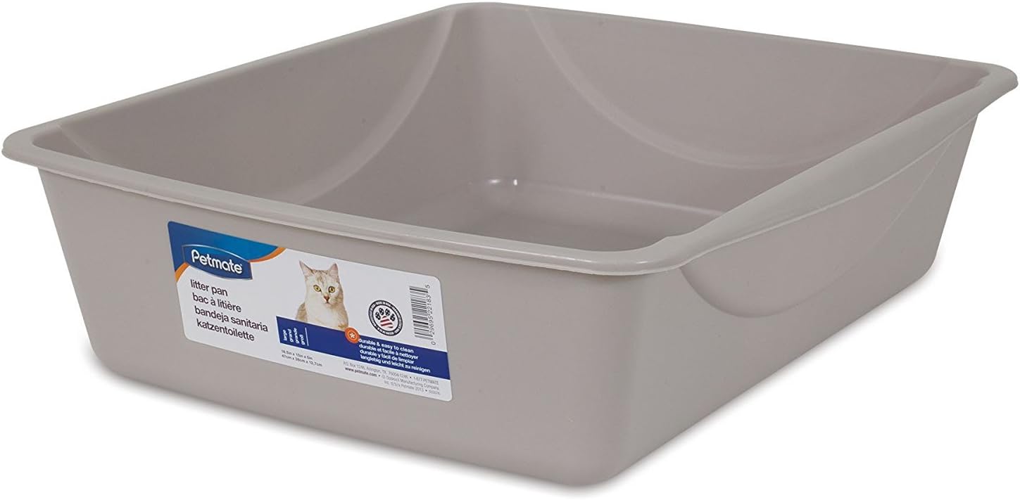 Petmate Open Litter Pan - Spacious Blue/Gray Design for Comfortable Cat Use, Made in the USA