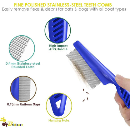 4-Pack Professional Stainless Steel Flea and Lice Combs for Dogs and Cats - Double-Sided Grooming Tools with Rounded Teeth for Dematting and Tear Stain Removal
