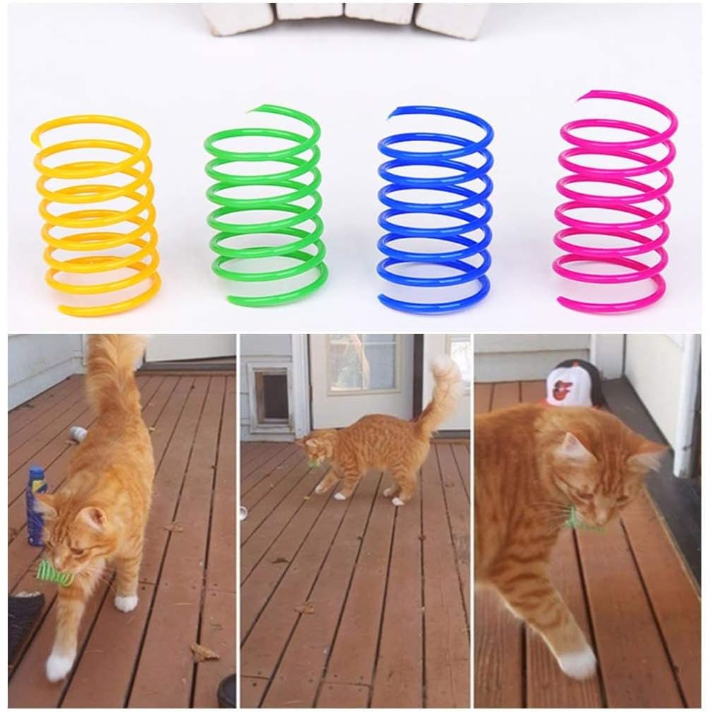 Andiker Interactive Cat Spiral Spring Toy Set - 12 Durable Plastic Toys for Engaging Play, Exercise, and Mental Stimulation