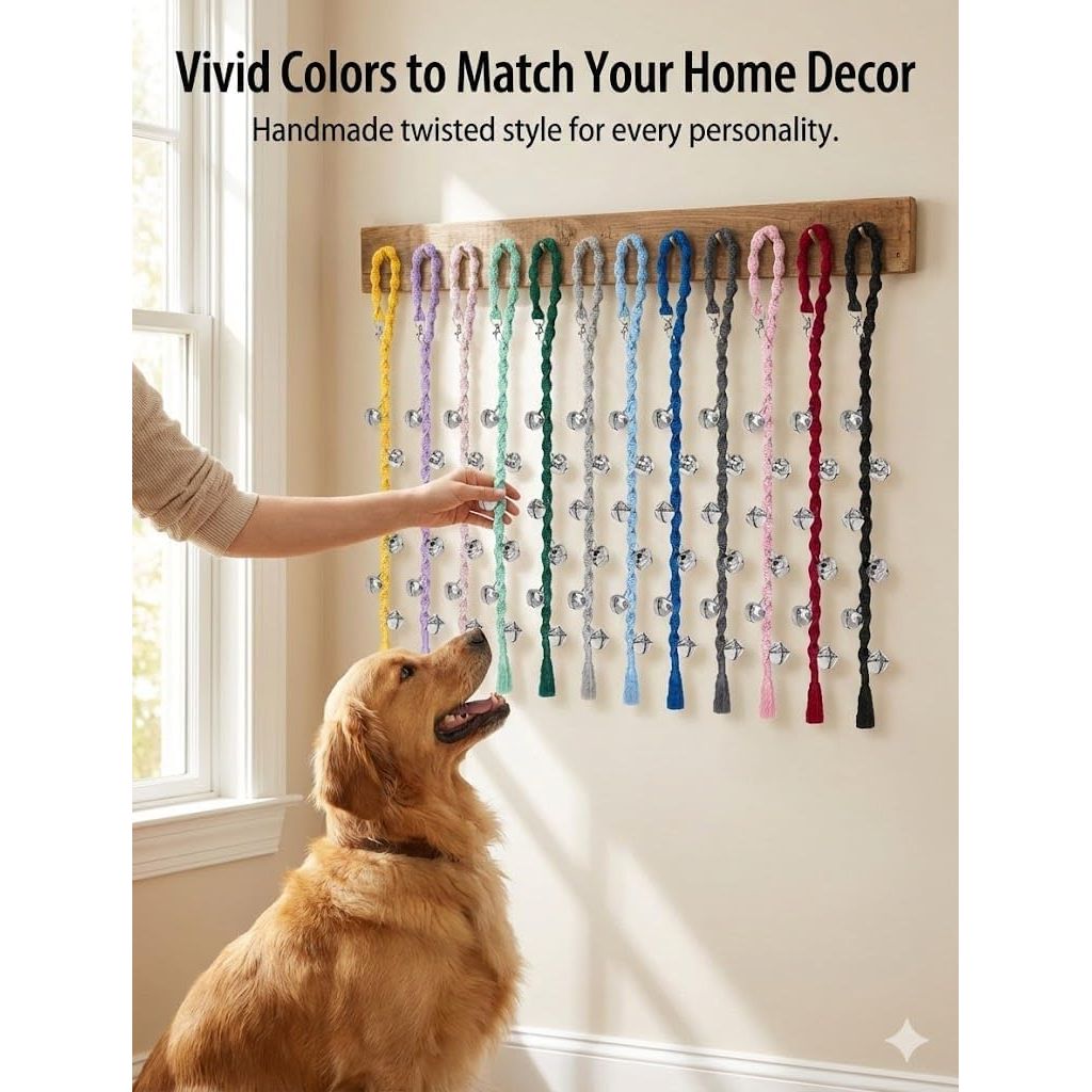 Adjustable Handmade Dog Door Bell for Potty Training - Premium Twisted Yarn, Beige