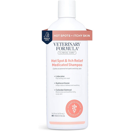 Veterinary Formula Clinical Care Medicated Shampoo for Dogs and Cats - 16 oz, Soothing Relief for Hot Spots and Itchy Sensitive Skin