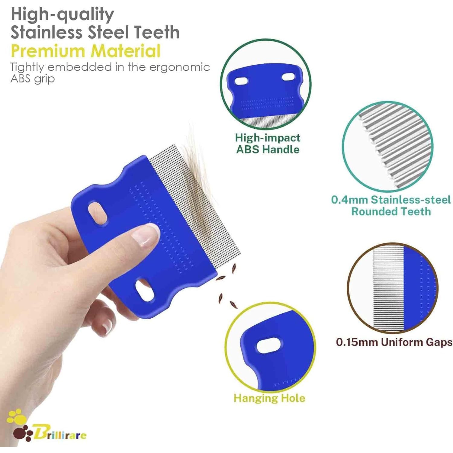 4-Pack Professional Stainless Steel Flea and Lice Combs for Dogs and Cats - Double-Sided Grooming Tools with Rounded Teeth for Dematting and Tear Stain Removal