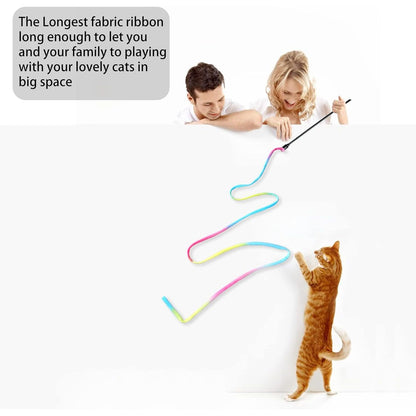 Professional Interactive Cat Wand Toy Set - Colorful Teaser Wands for Indoor Cats, Rainbow Ribbon Kitten Charmer - 2 Pack