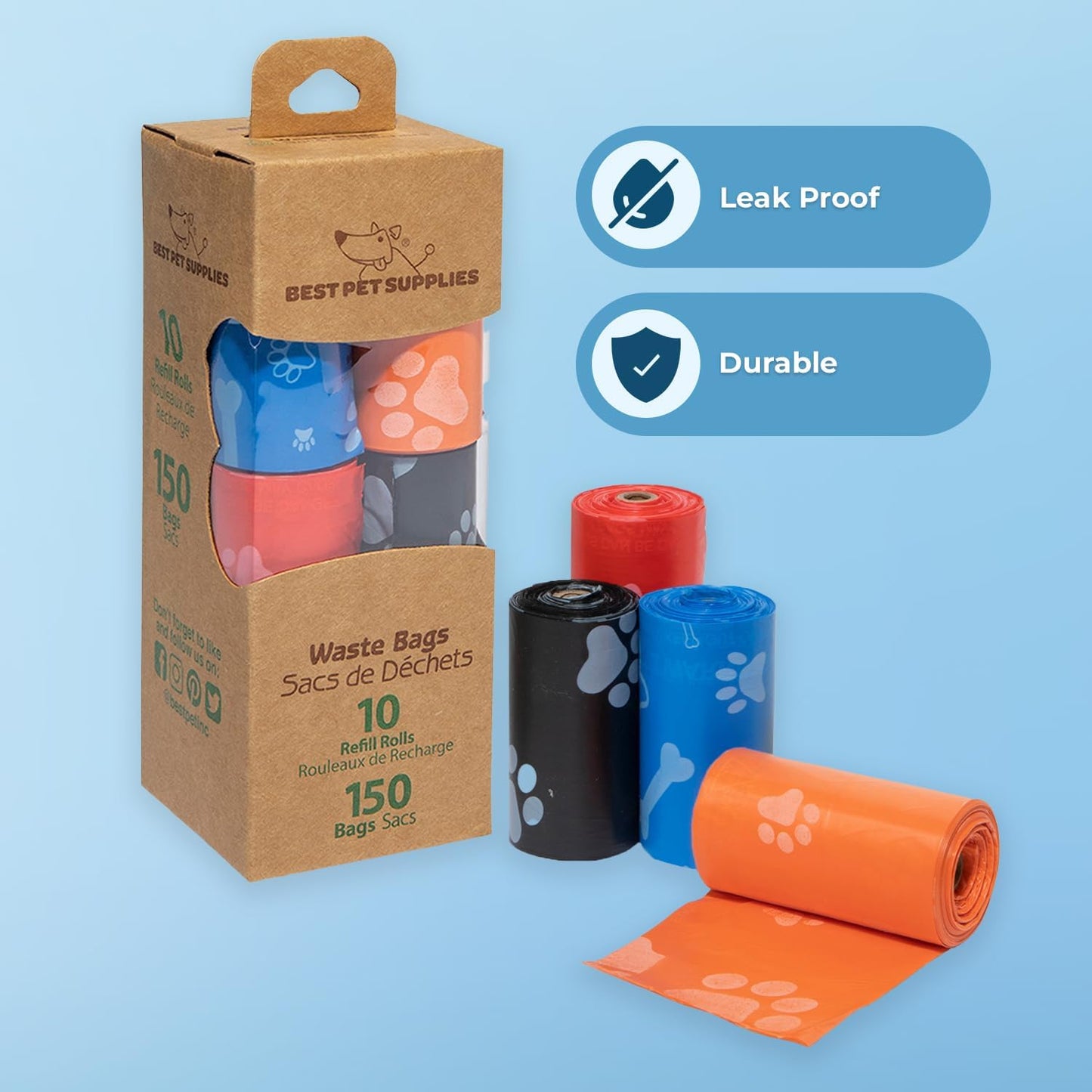 Premium Dog Waste Bags for Efficient Cleanup, Leak-Proof and Tear-Resistant, 150 Count Assorted Rolls for Outdoor Use and Travel