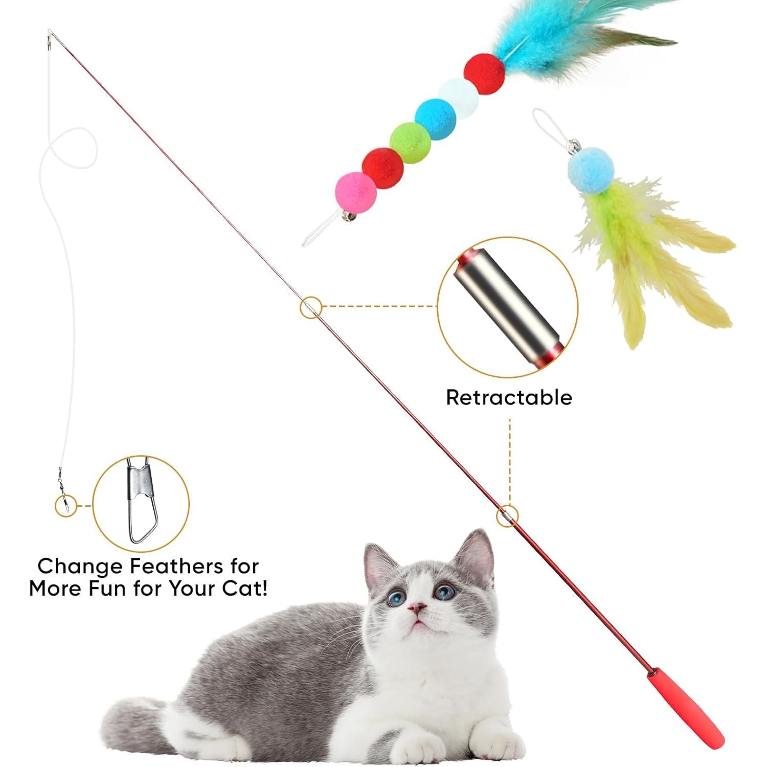 Interactive Cat Wand Toy Set - 13-Piece Feather and Teaser Collection for Indoor Cats, Promoting Exercise and Playtime Engagement