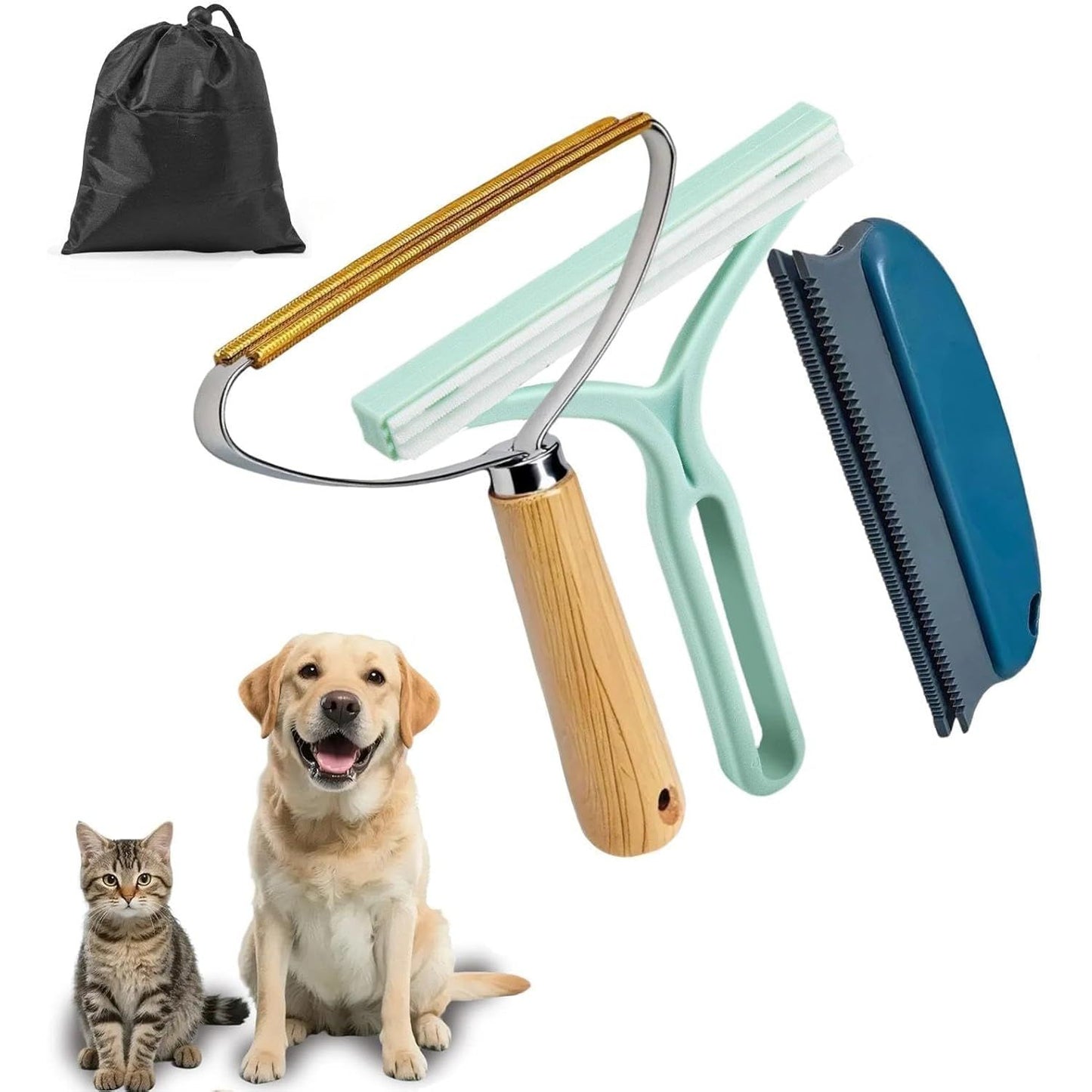 Pet Hair Remover Set (3 Pack) - Reusable Lint Removal Tool for Furniture, Carpets, and Clothing with Storage Bag