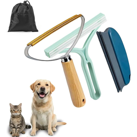 Pet Hair Remover Set (3 Pack) - Reusable Lint Removal Tool for Furniture, Carpets, and Clothing with Storage Bag
