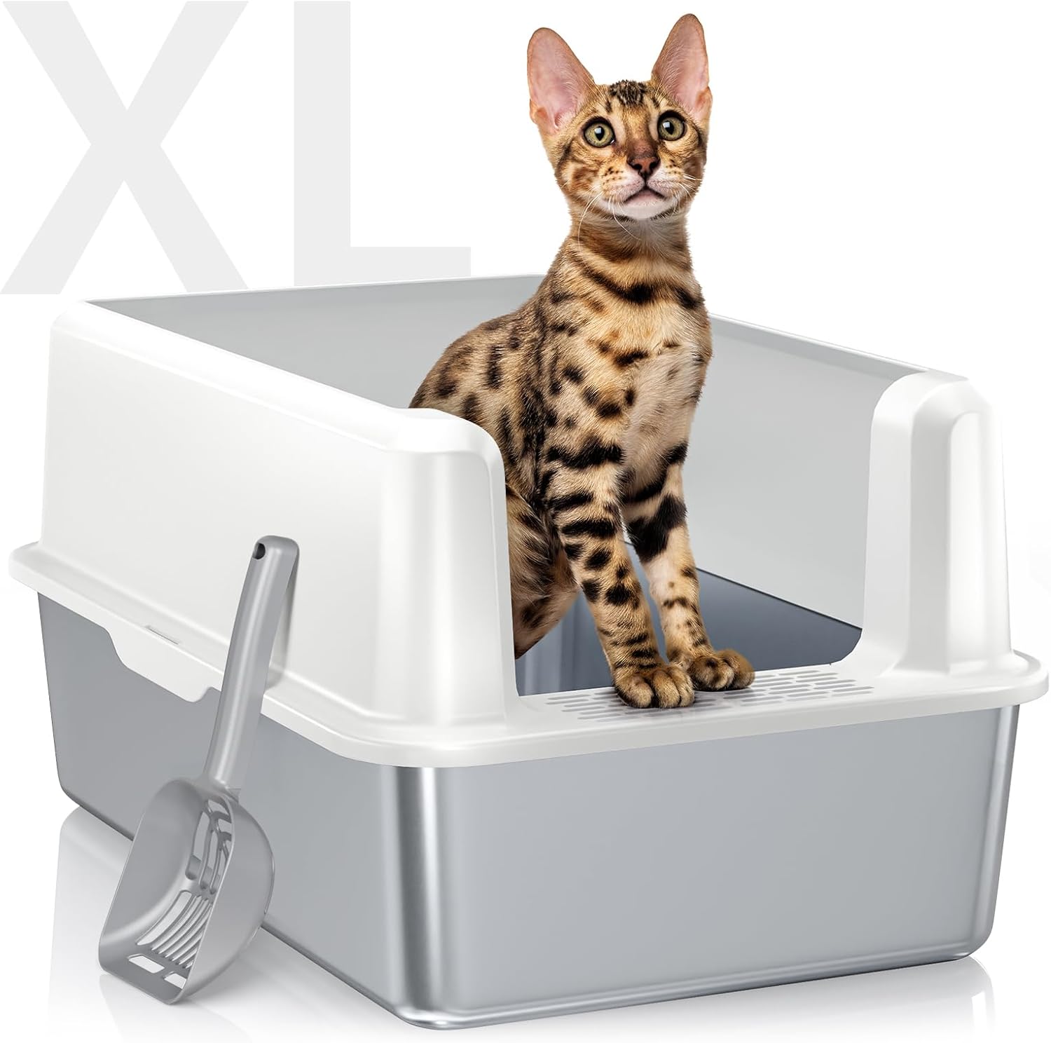 Premium Extra Large Enclosed Stainless Steel Cat Litter Box with Lid - Ideal for Big Cats and Multi-Cat Households, Odor-Resistant and Effortlessly Clean