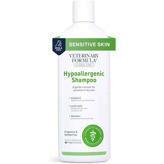 Hypoallergenic Shampoo for Dogs and Cats, 16 oz – Gentle Fragrance-Free Solution for Allergies and Sensitive Skin, Promotes Healthy Skin and Coat