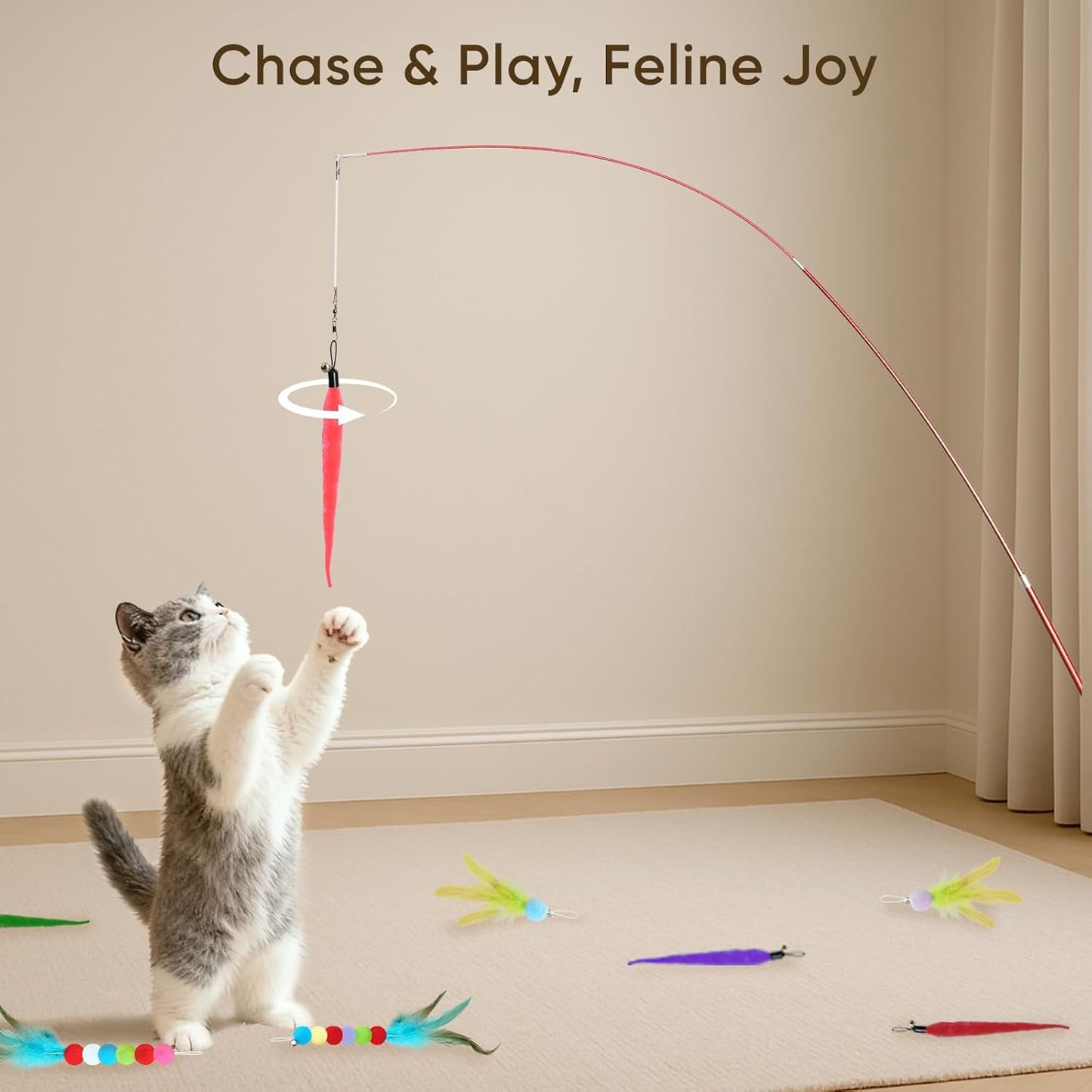 Interactive Cat Wand Toy Set - 13-Piece Feather and Teaser Collection for Indoor Cats, Promoting Exercise and Playtime Engagement