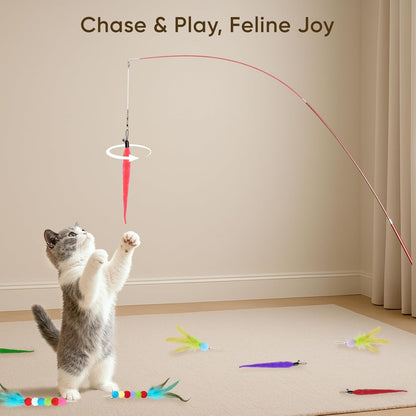 Interactive Cat Wand Toy Set - 13-Piece Feather and Teaser Collection for Indoor Cats, Promoting Exercise and Playtime Engagement