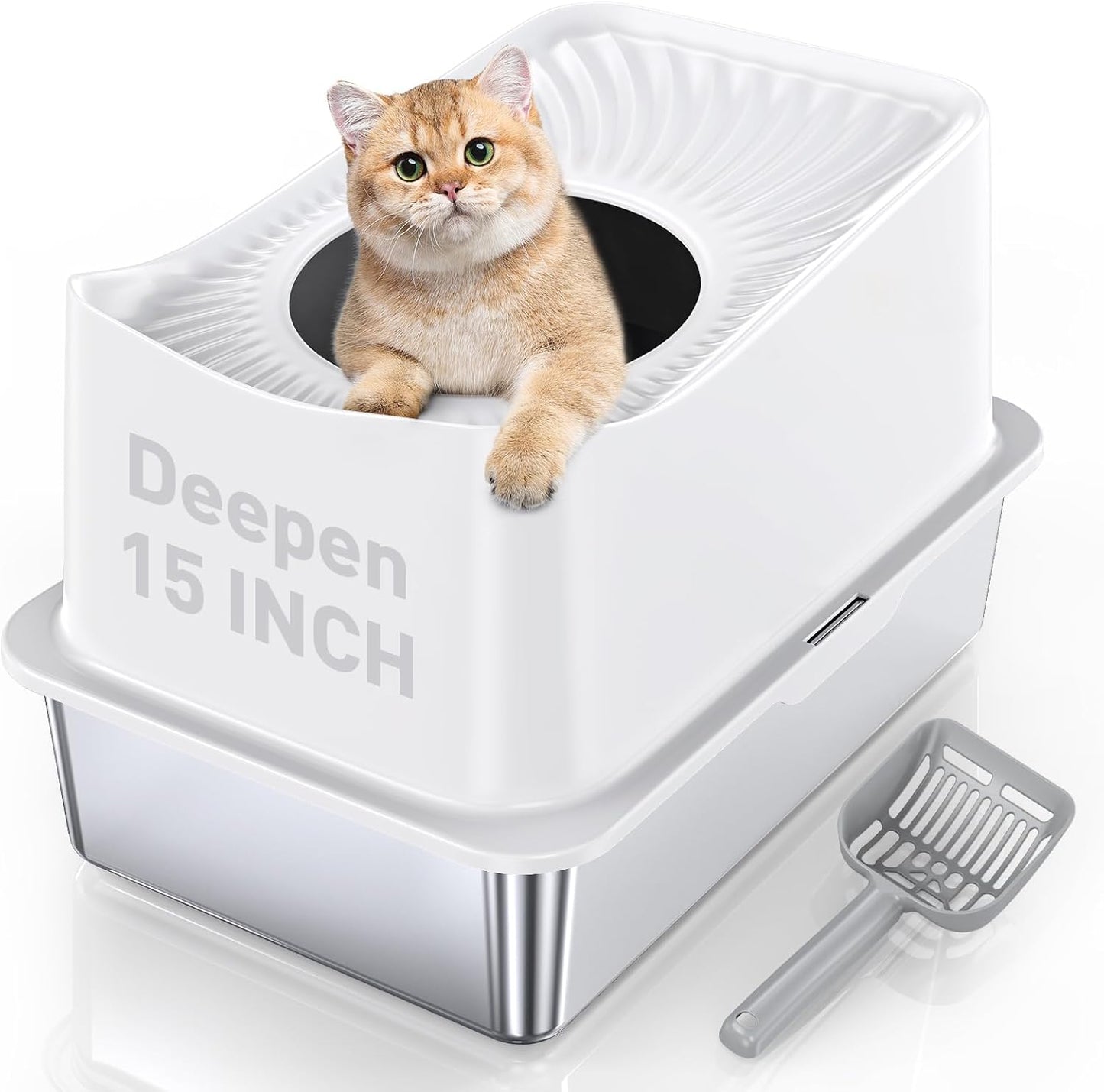 Premium Extra Large Enclosed Stainless Steel Cat Litter Box with Lid - Ideal for Big Cats and Multi-Cat Households, Odor-Resistant and Effortlessly Clean