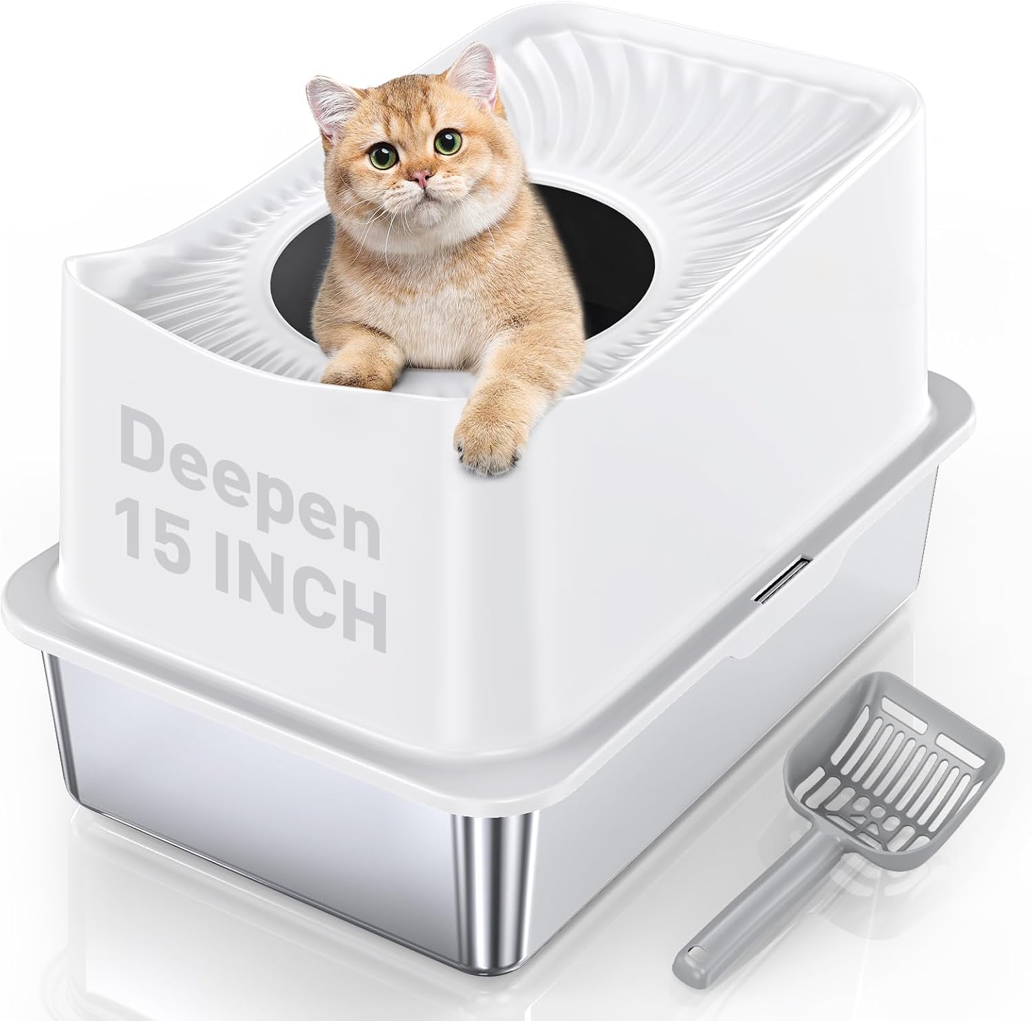 Premium Extra Large Enclosed Stainless Steel Cat Litter Box with Lid - Ideal for Big Cats and Multi-Cat Households, Odor-Resistant and Effortlessly Clean