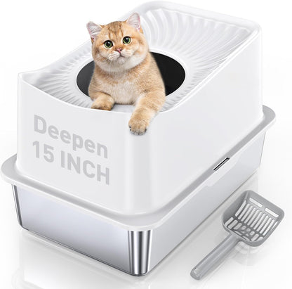 Premium Extra Large Enclosed Stainless Steel Cat Litter Box with Lid - Ideal for Big Cats and Multi-Cat Households, Odor-Resistant and Effortlessly Clean