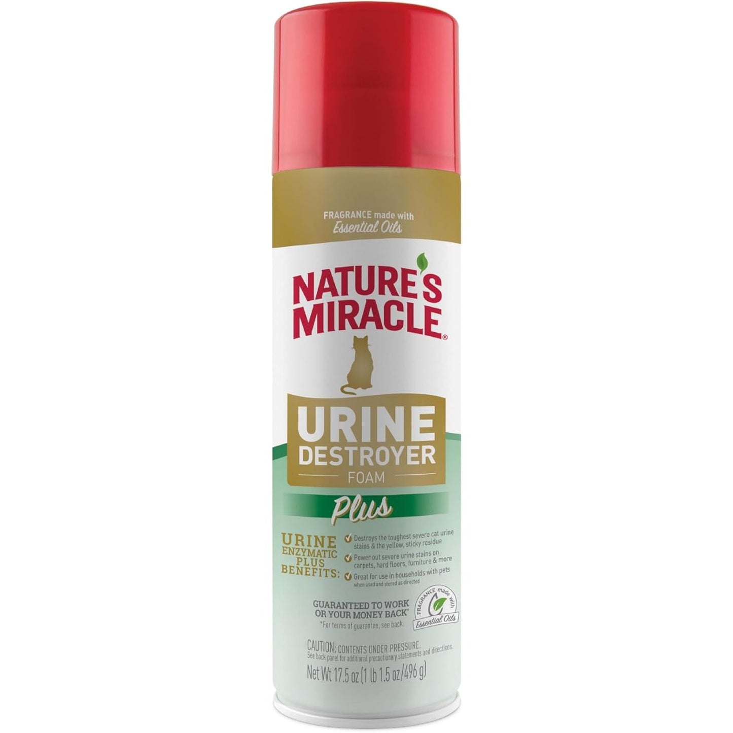 Nature's Miracle Urine Destroyer Plus for Cats - Advanced Enzymatic Solution for Stubborn Cat Urine Stains, 17.5 Oz