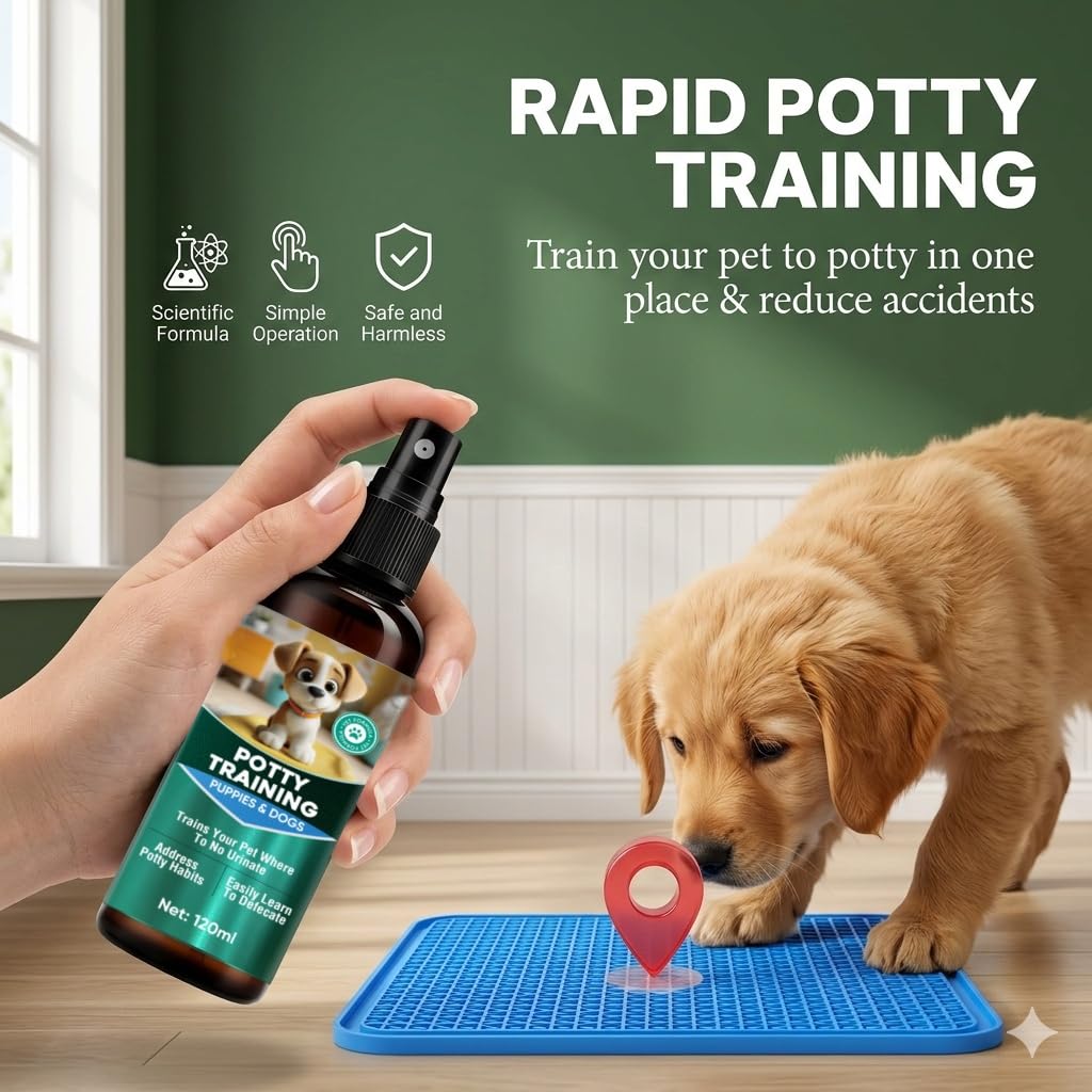 Dog Potty Training Spray - Indoor and Outdoor Training Aid for Potty Pads, Grass, and Patios, Gentle Guidance Solution for New Dogs and Puppies