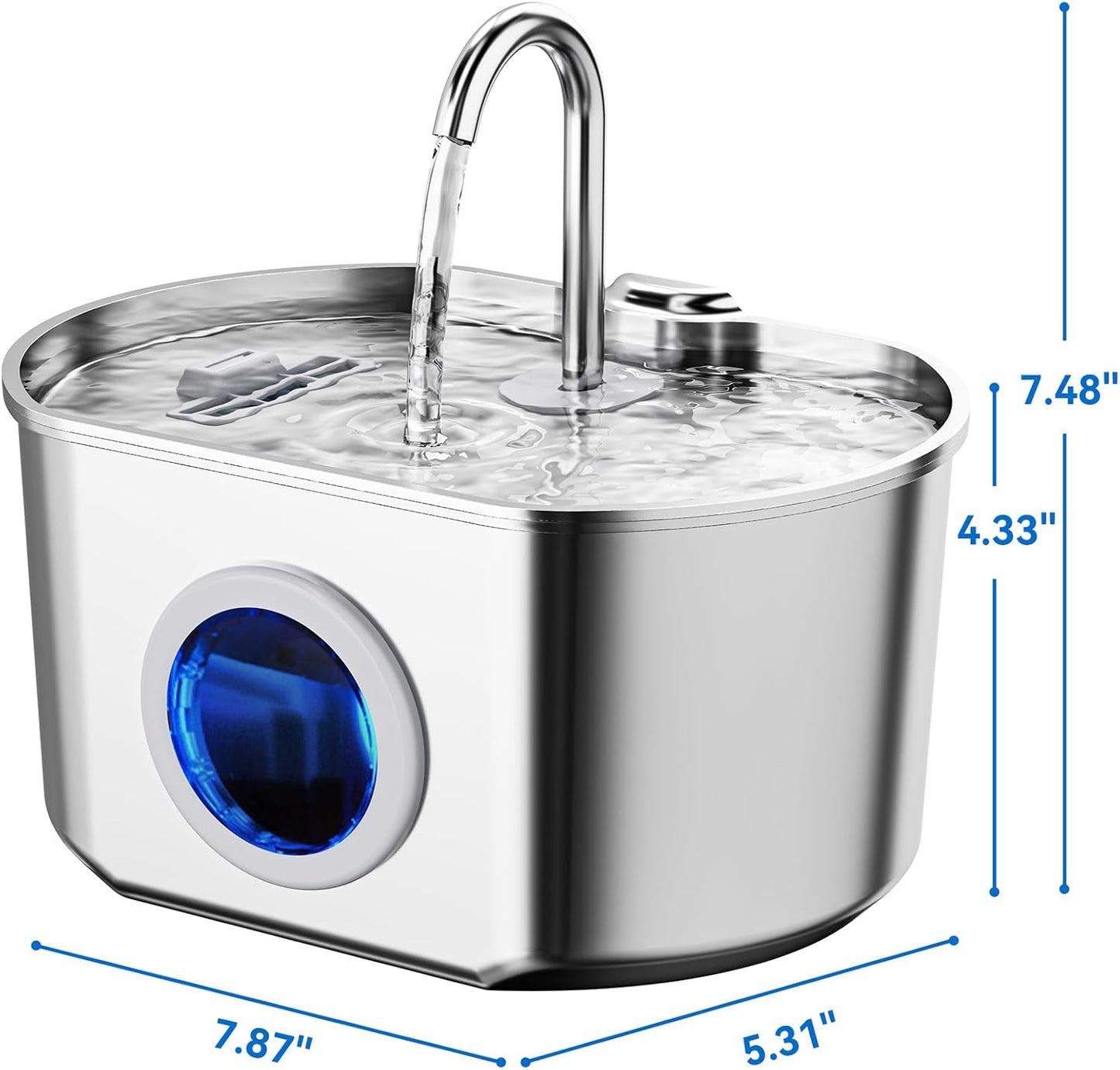 Neareal Stainless Steel Cat Water Fountain - 74Oz/2.2L Automatic Pet Drinking Dispenser with Quadruple Filtration System and Water Level Window