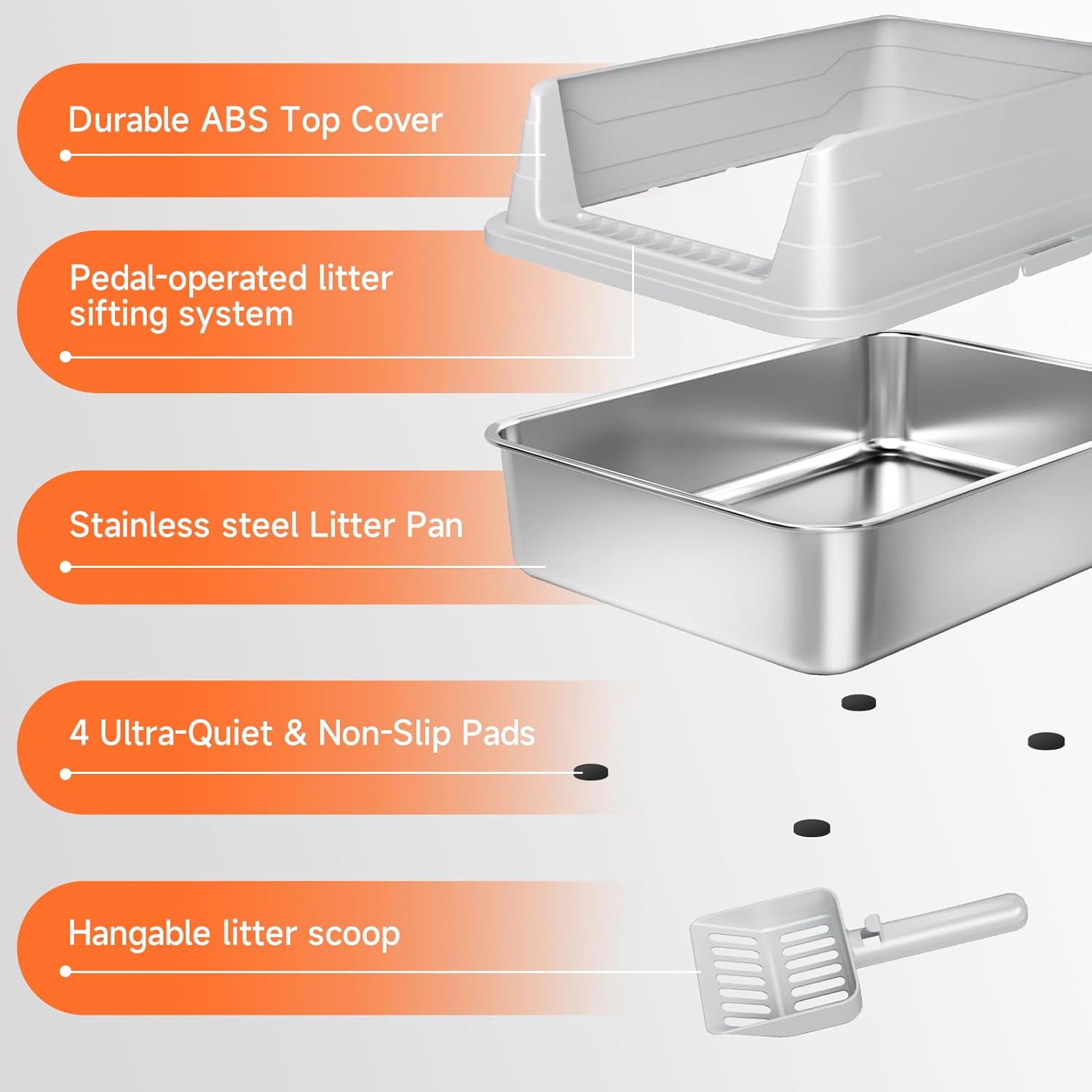 Premium Stainless Steel Cat Litter Box - High Sides, Odor-Free, Easy Access, Includes Scoop, Anti-Scratch & Leak-Proof Design