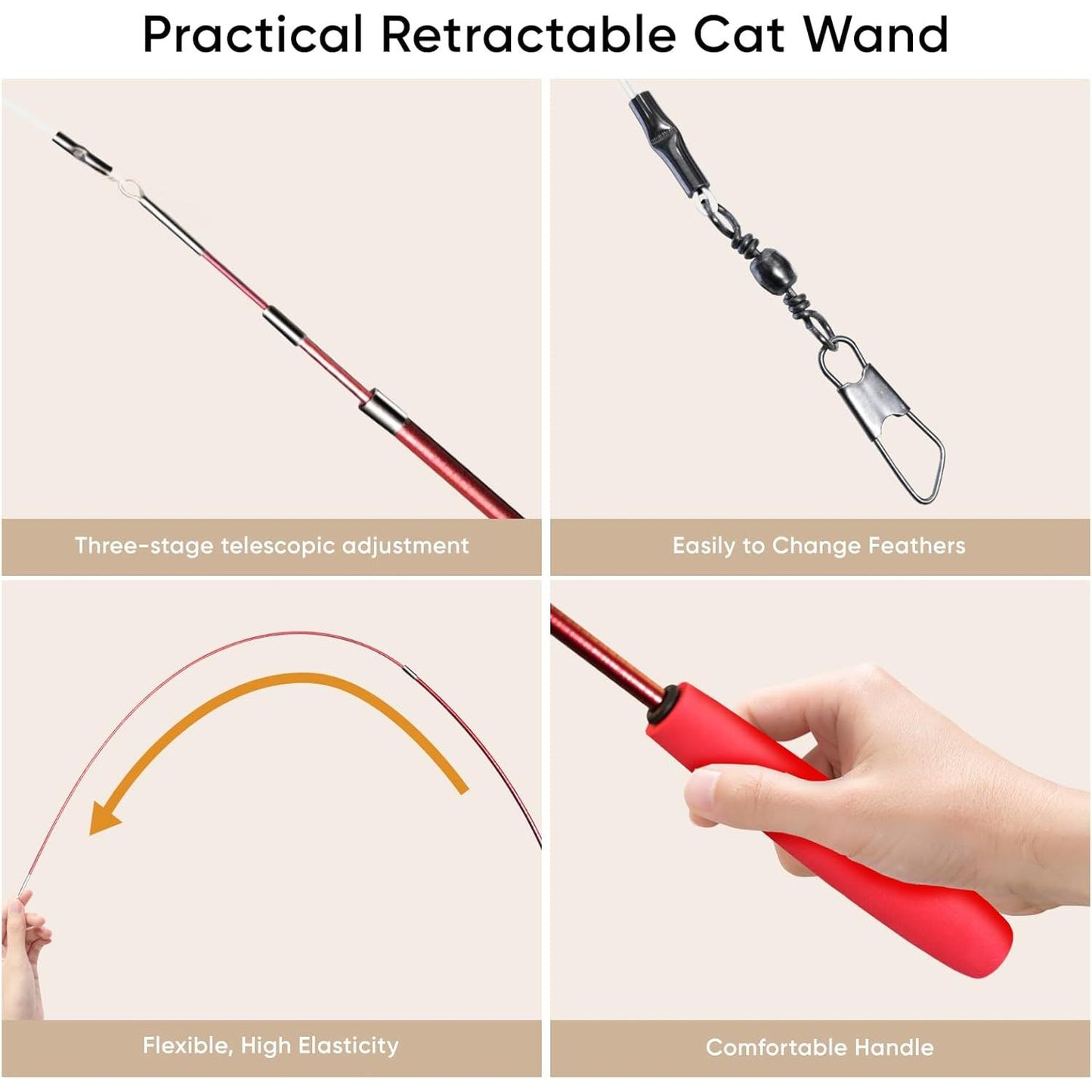 Interactive Cat Wand Toy Set - 13-Piece Feather and Teaser Collection for Indoor Cats, Promoting Exercise and Playtime Engagement