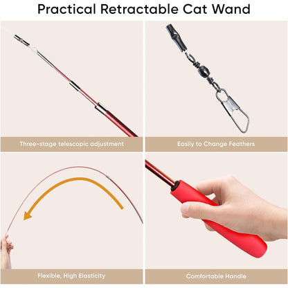 Interactive Cat Wand Toy Set - 13-Piece Feather and Teaser Collection for Indoor Cats, Promoting Exercise and Playtime Engagement
