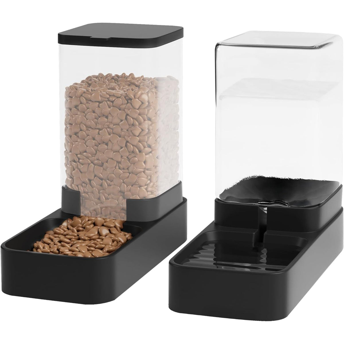 Automatic Feeder and Water Dispenser Set with Pet Food Bowl and Gravity Waterer for Small to Medium Dogs and Cats, 3.3L Capacity (Black)