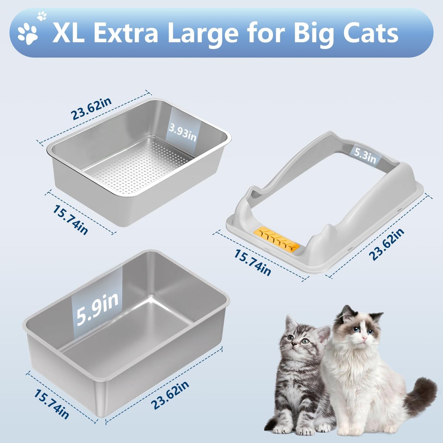 Extra-Large Stainless Steel Litter Box with Lid - Ideal for Large Cats, High Sides, Leak-Proof Design, and Effortless Cleaning