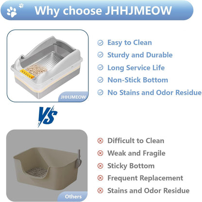 Extra-Large Stainless Steel Litter Box with Lid - Ideal for Large Cats, High Sides, Leak-Proof Design, and Effortless Cleaning