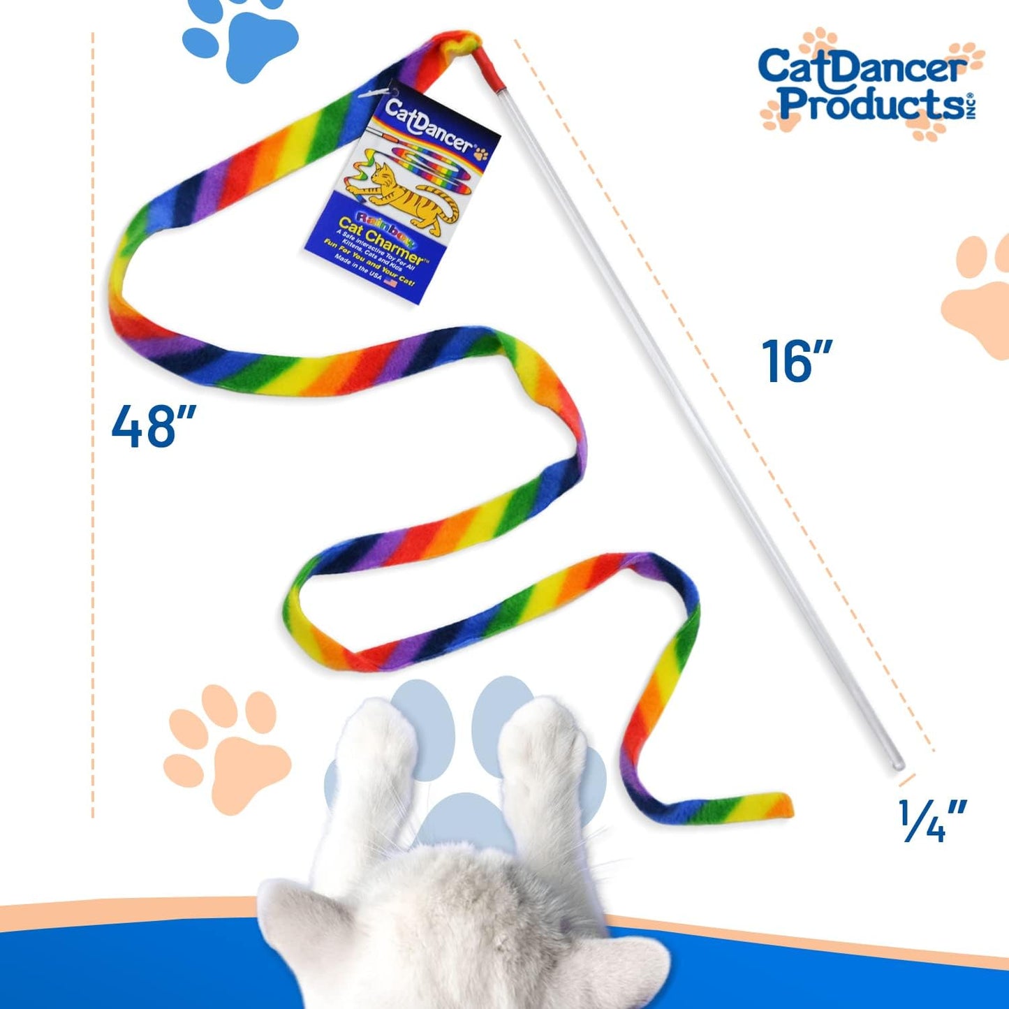 Rainbow Cat Wand Charmer - Safe and Engaging Teaser Toy for Indoor Cats and Kittens, Flexible Exercise Wand with Vibrant Fabric Ribbons