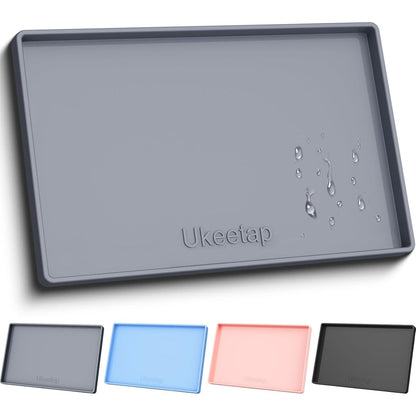 Waterproof Silicone Feeding Mat with Raised Edge, 19” x 12”, BPA-Free Non-Slip Design for Dogs and Cats, Spill-Proof Protection for Floors, Gray