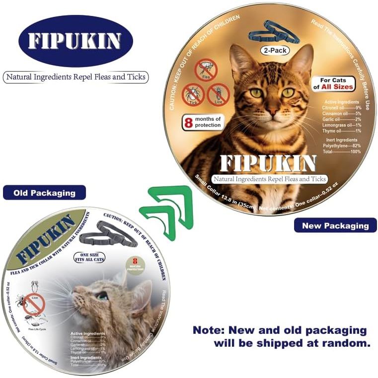 Natural Flea and Tick Repellent Collar for Cats - Safe, Effective, Waterproof, 8 Months Protection, Includes Free Comb, One Size Fits All (13.8 Inches), 2-Pack