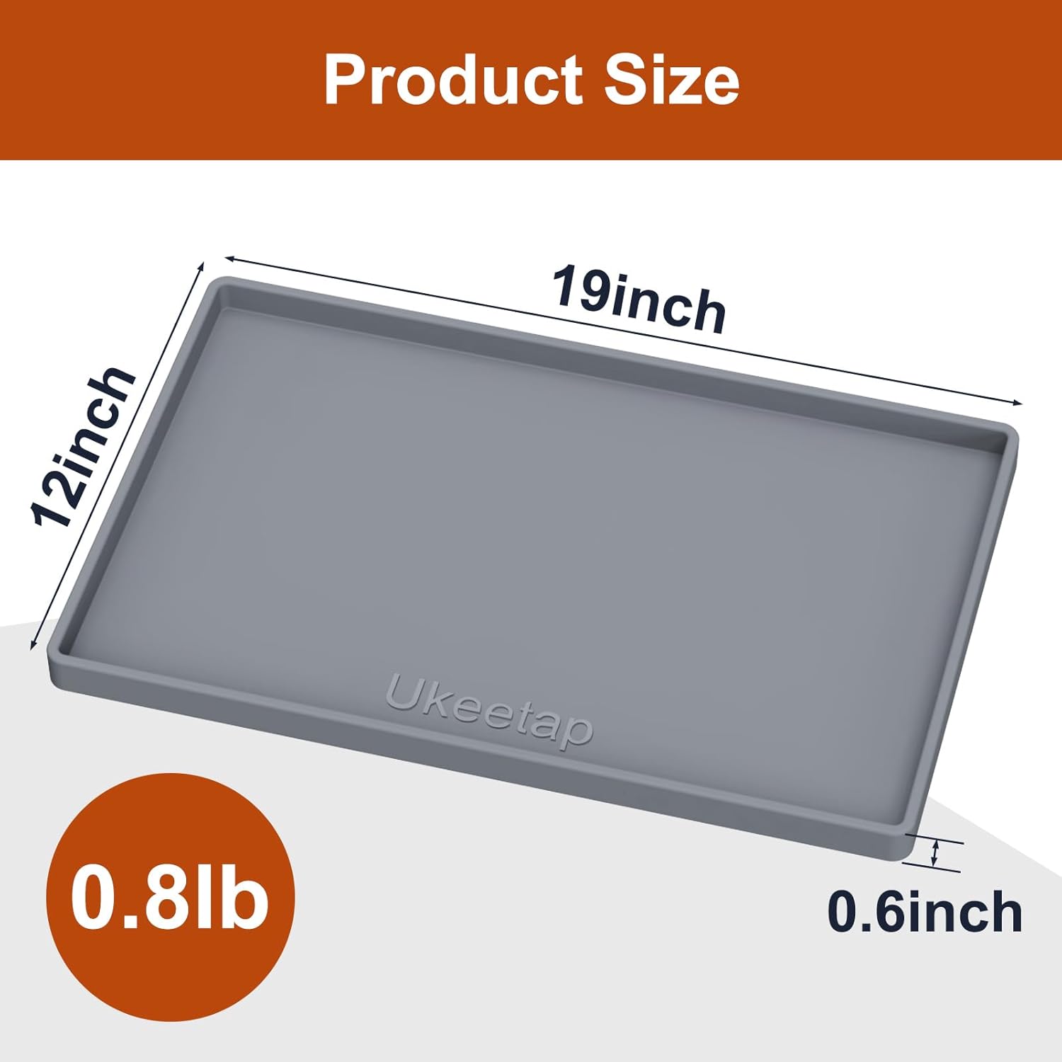 Waterproof Silicone Feeding Mat with Raised Edge, 19” x 12”, BPA-Free Non-Slip Design for Dogs and Cats, Spill-Proof Protection for Floors, Gray