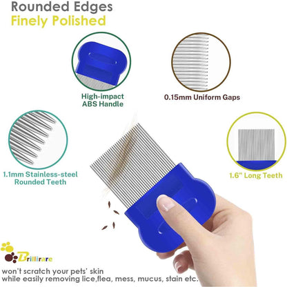 4-Pack Professional Stainless Steel Flea and Lice Combs for Dogs and Cats - Double-Sided Grooming Tools with Rounded Teeth for Dematting and Tear Stain Removal