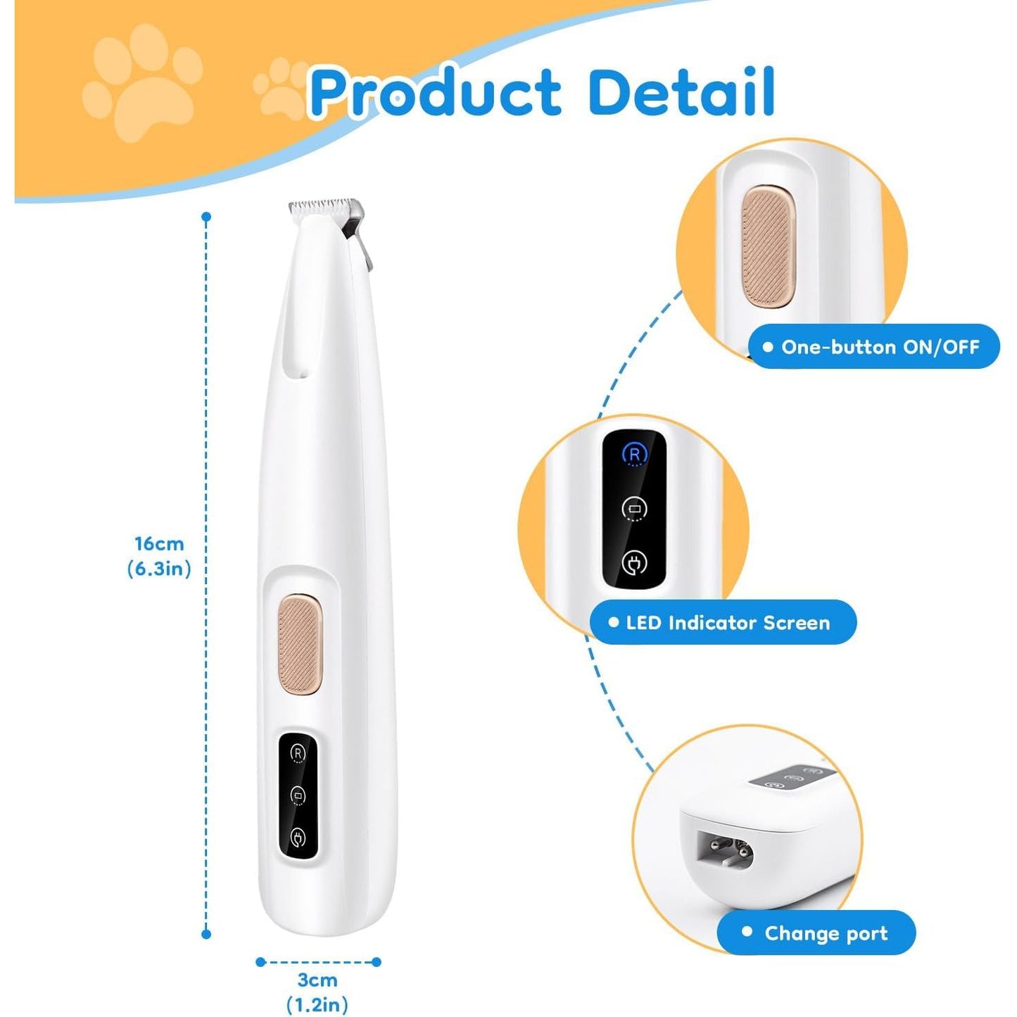 Waterproof Rechargeable Pet Hair Trimmer with LED Light for Paws, Eyes, Ears, Face, and Buttocks - Quiet Operation for Small Dogs and Cats