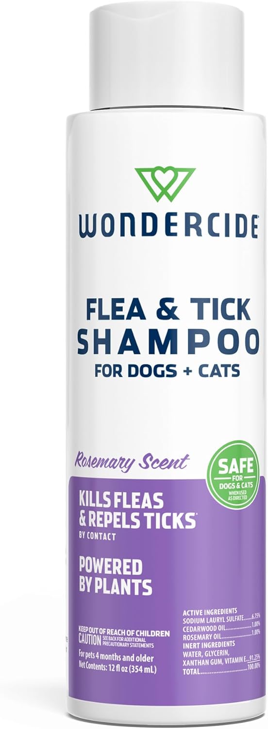 Flea and Tick Shampoo for Dogs and Cats - Natural Treatment for Pets Over 4 Months - 12 Fl Oz
