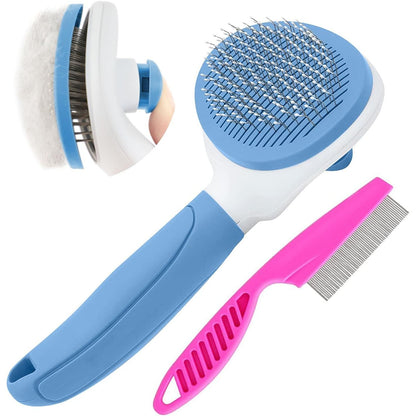 Professional Pet Grooming Brush Set for Indoor Cats and Dogs, Featuring Metal Comb and Self-Cleaning Design with Release Button