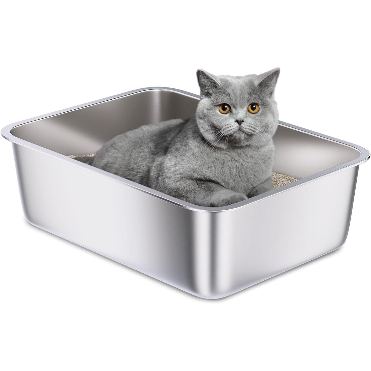 Premium Stainless Steel Litter Box - 18"x14"x6" - Easy Clean, Non-Stick, Odor-Free for Cats